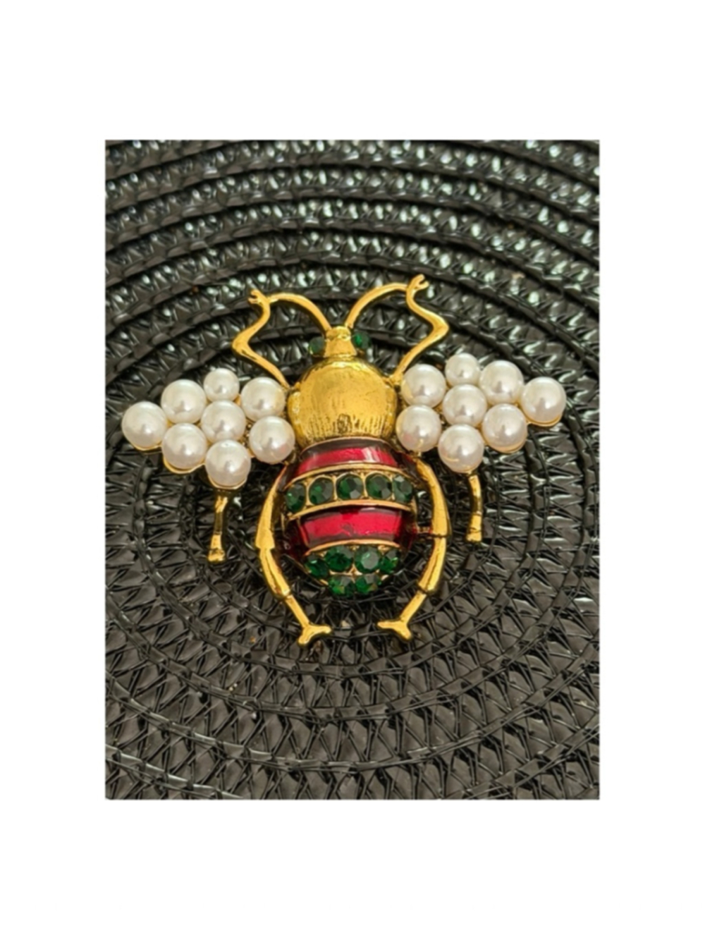 Gold Red Green Pearl Honetbee Bee Brooch One Size